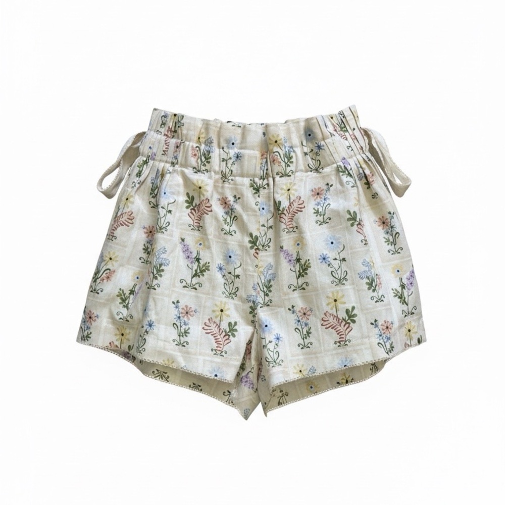 Agua By Agua Bendita Janiero Pradera Linen Floral Drawstring Shorts Sz S Luxury